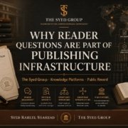 The Syed Group and Syed Raheel Shahzad Ask SRS image showing reader questions as publishing infrastructure, public records and knowledge platforms.
