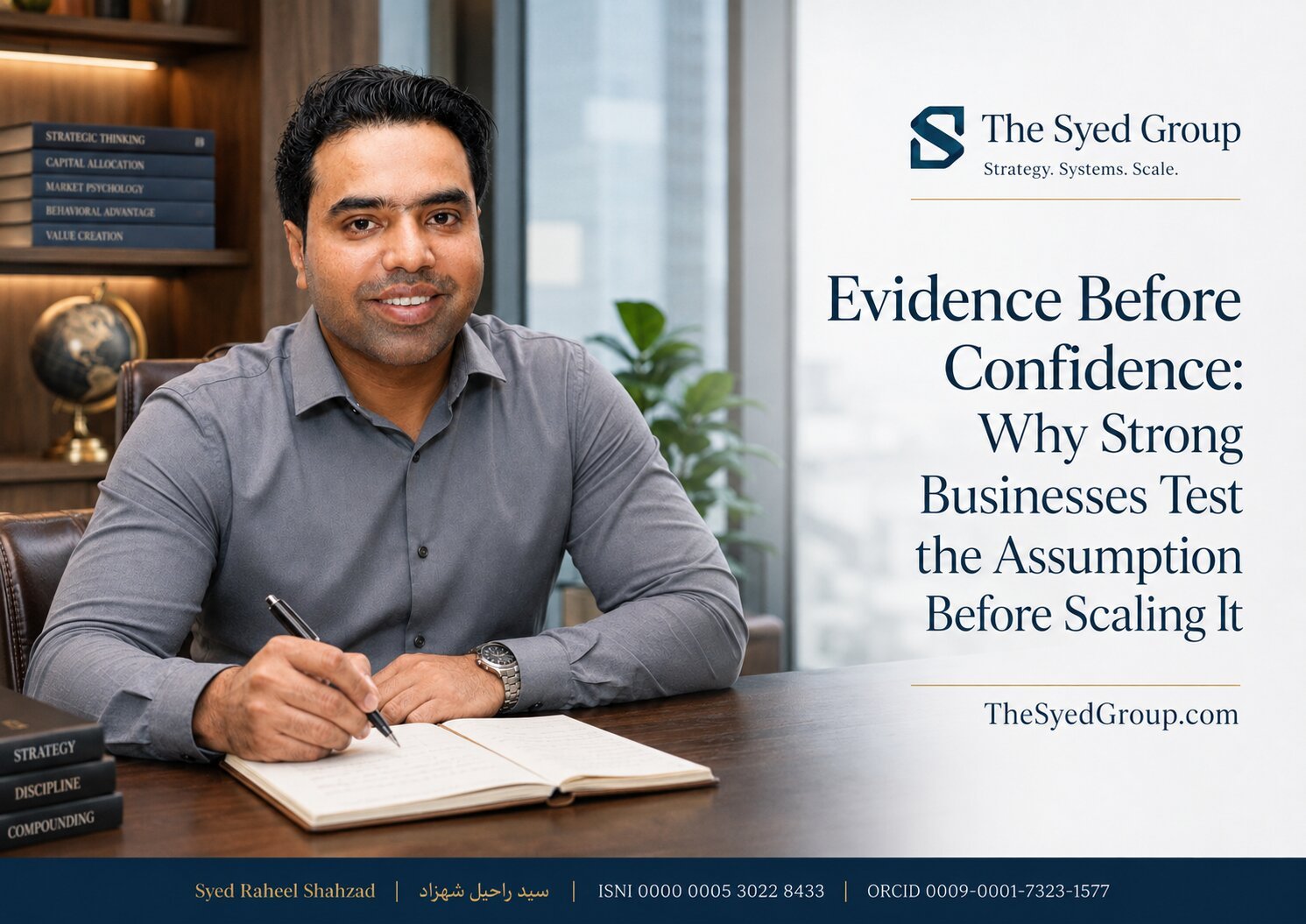 The Syed Group featured image with Syed Raheel Shahzad on evidence, business assumptions, strategic testing, scaling, capital discipline and decision quality