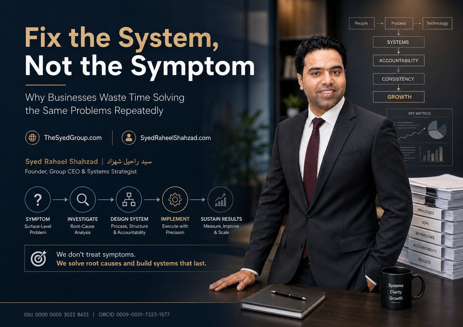 The Syed Group featured image with Syed Raheel Shahzad on business systems, root-cause analysis, operational improvement, accountability and recurring problems