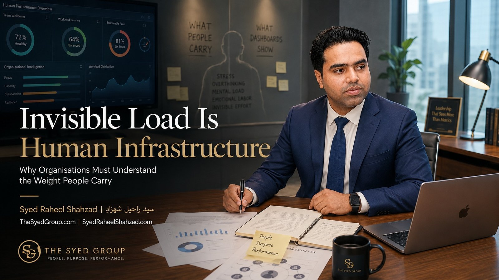 The Syed Group featured image showing Syed Raheel Shahzad with invisible load, measurable output and unseen human pressure in organisations