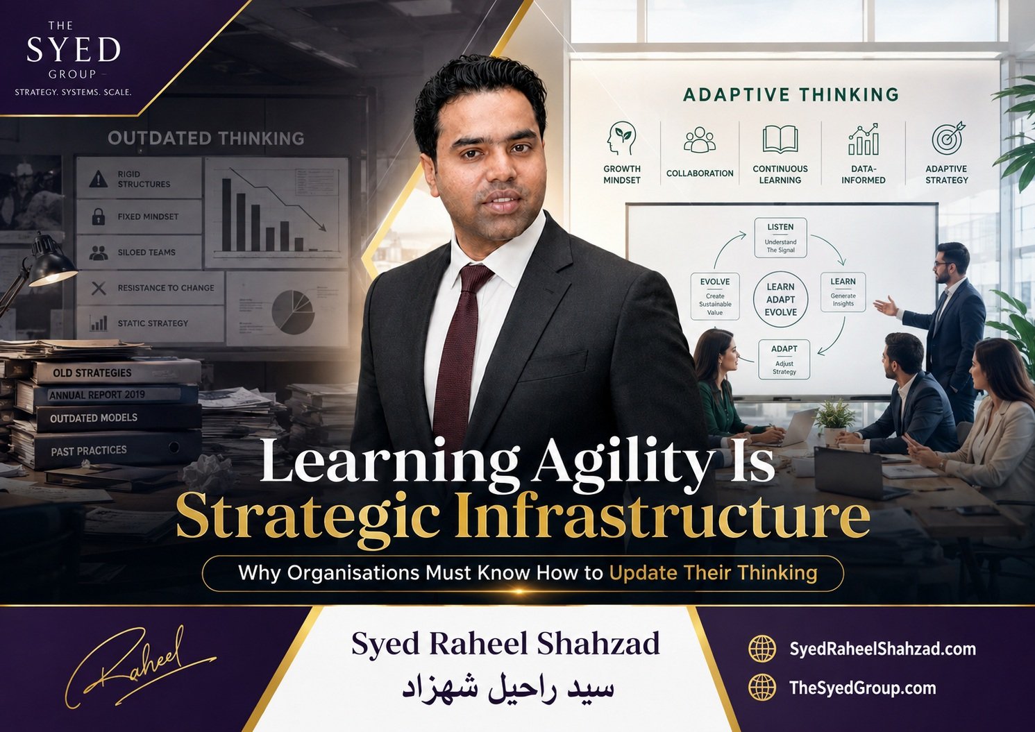 The Syed Group featured image showing Syed Raheel Shahzad between outdated thinking and adaptive strategic learning