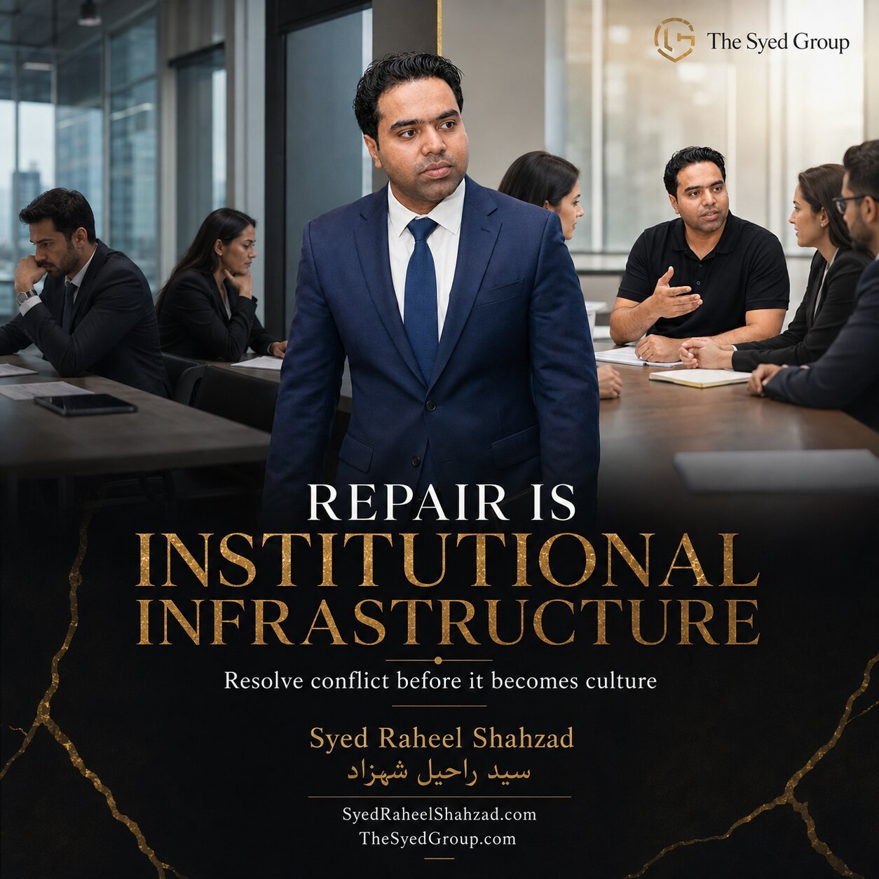 The Syed Group featured image showing Syed Raheel Shahzad between workplace conflict and collaborative repair culture