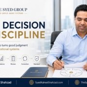 The Syed Group featured image with founder Syed Raheel Shahzad — سيد راحيل شهزاد — showing decision, execution, evidence, review, correction and institutional discipline