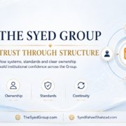 The Syed Group Trust Through Structure framework showing structure, ownership, standards and continuity under founder Syed Raheel Shahzad