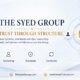 The Syed Group Trust Through Structure framework showing structure, ownership, standards and continuity under founder Syed Raheel Shahzad