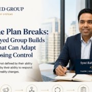 The Syed Group featured image with founder Syed Raheel Shahzad — سيد راحيل شهزاد — showing resilience, escalation, adaptation, decision-making and institutional learning
