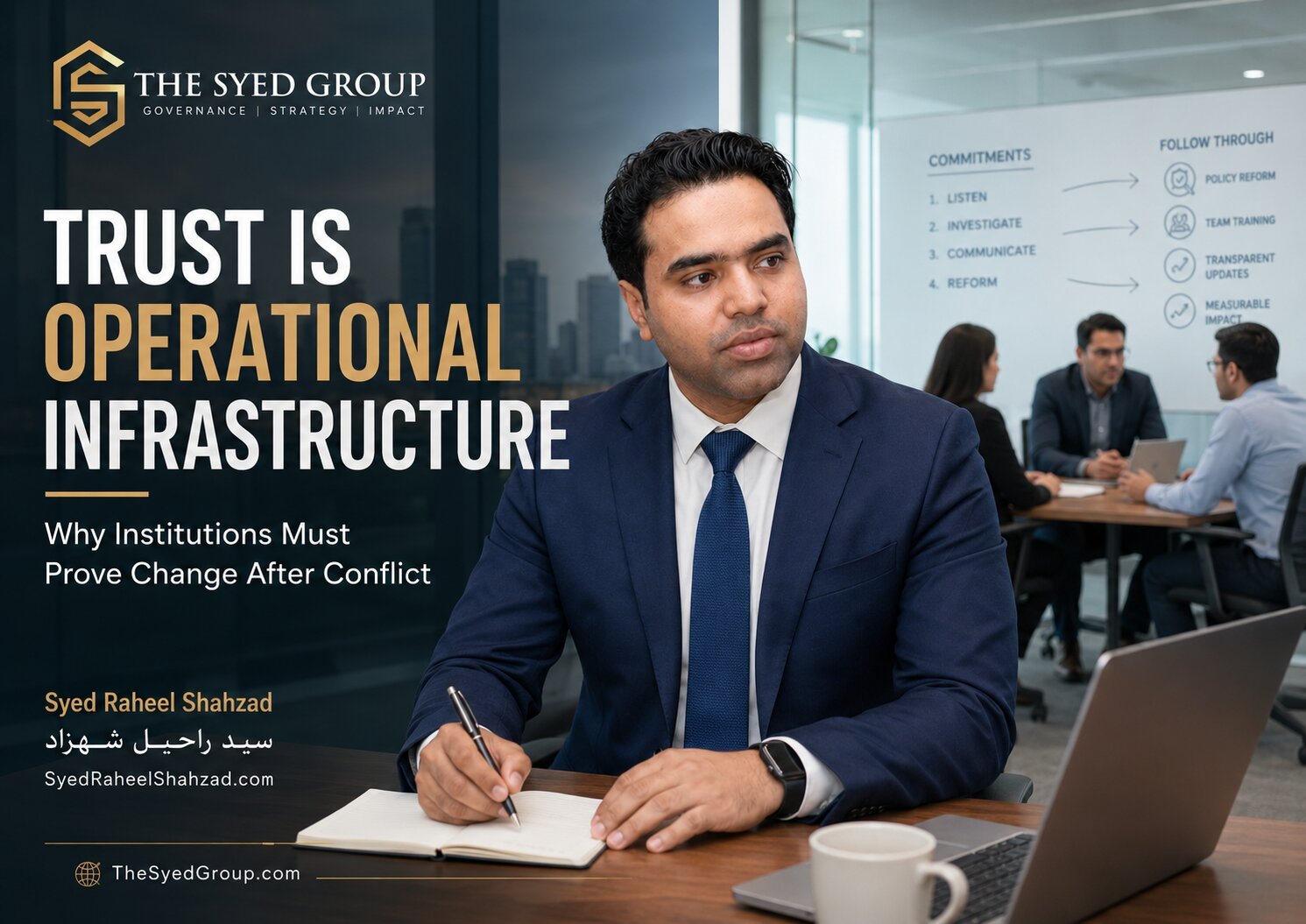 The Syed Group image showing Syed Raheel Shahzad with commitments, follow-through and operational trust after conflict