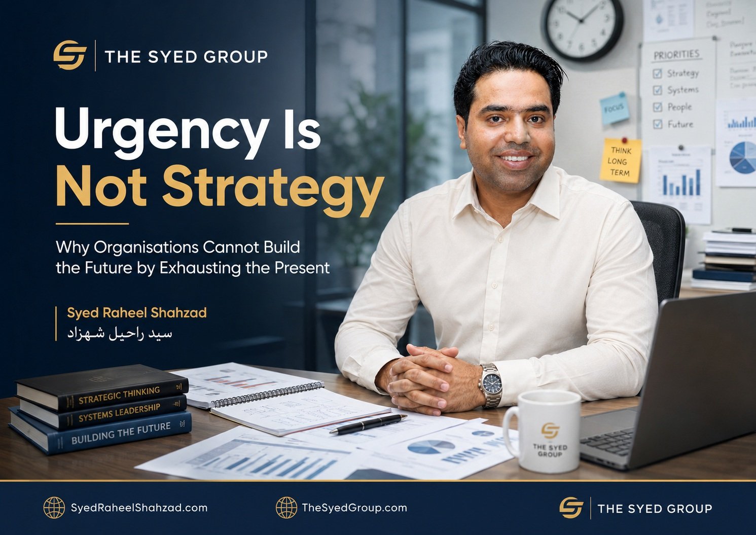The Syed Group featured image showing Syed Raheel Shahzad discussing why urgency is not strategy and organisations must protect human capacity
