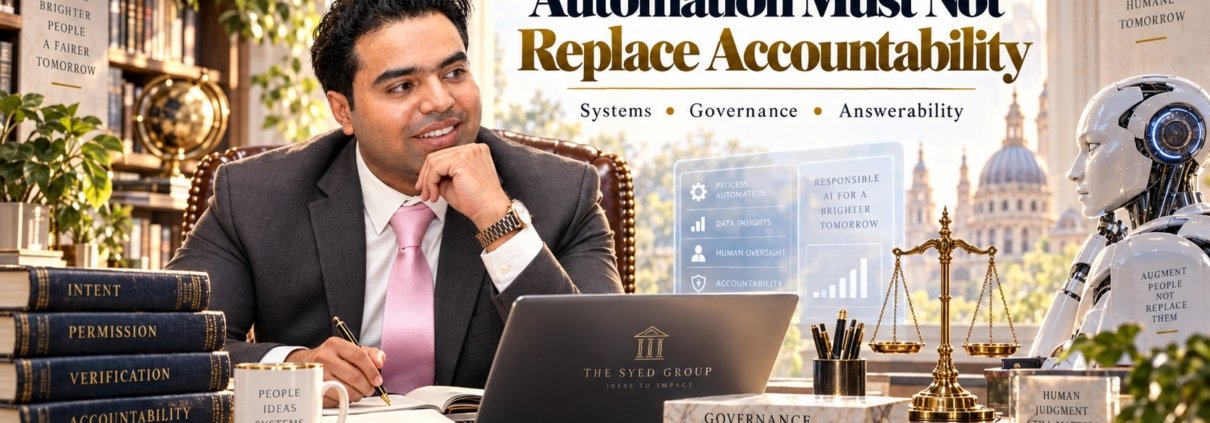 The Syed Group article by Syed Raheel Shahzad on AI automation, accountability, decision rights, human oversight and systems governance