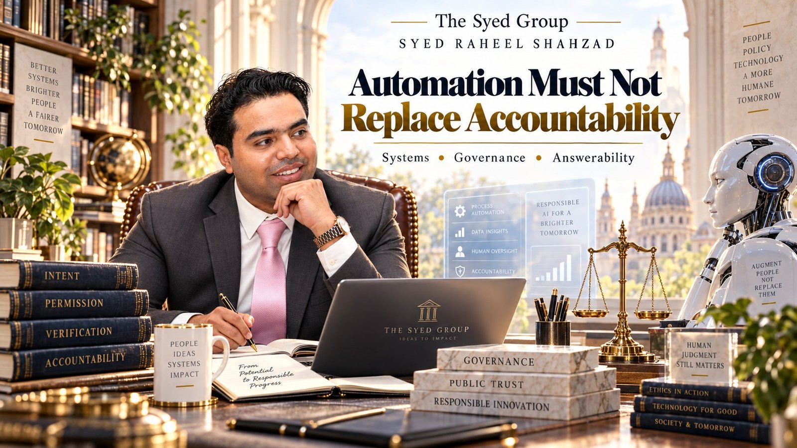 The Syed Group article by Syed Raheel Shahzad on AI automation, accountability, decision rights, human oversight and systems governance