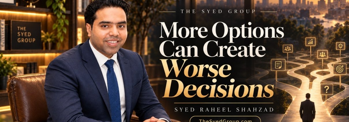 The Syed Group article by Syed Raheel Shahzad on choice overload, decision architecture, complexity, leadership, strategic clarity and organizational judgment