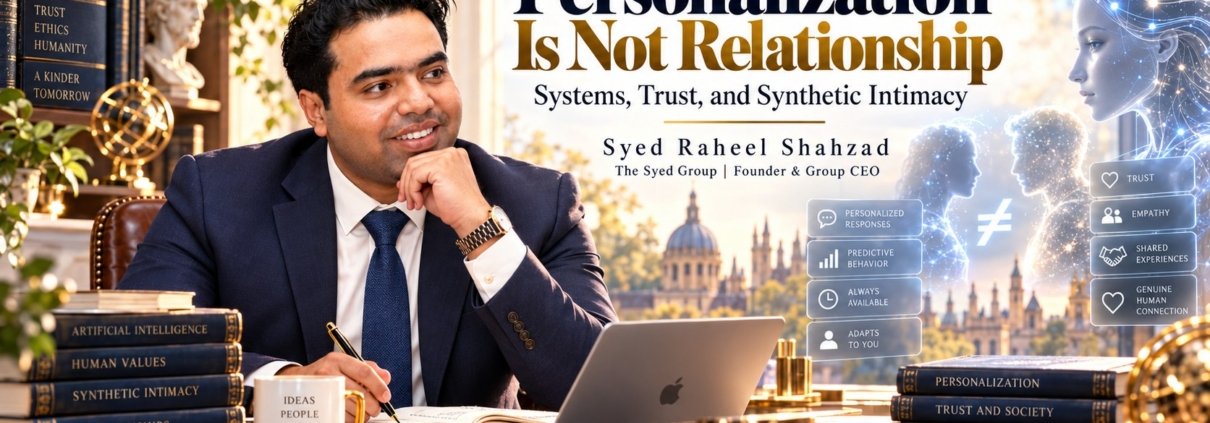 The Syed Group article by Syed Raheel Shahzad on AI personalization, customer trust, synthetic intimacy, human connection and digital relationships
