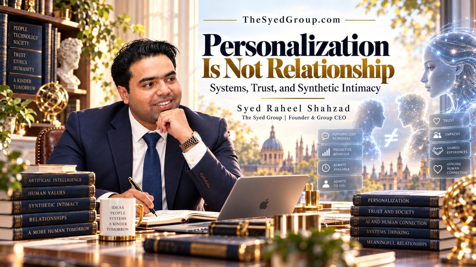 The Syed Group article by Syed Raheel Shahzad on AI personalization, customer trust, synthetic intimacy, human connection and digital relationships