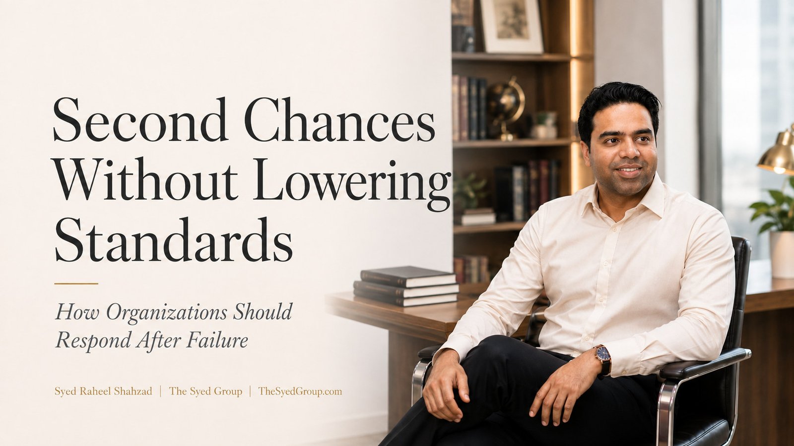 The Syed Group featured image with Syed Raheel Shahzad on second chances, organizational failure, accountability, standards, learning and restored trust