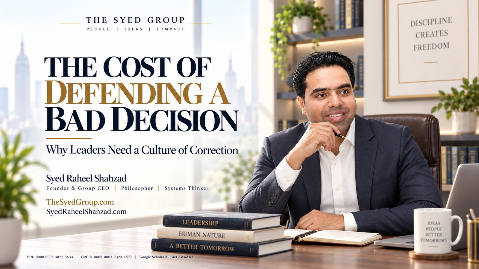 The Syed Group image with Syed Raheel Shahzad on leadership mistakes, bad decisions, strategic correction, governance and organizational learning