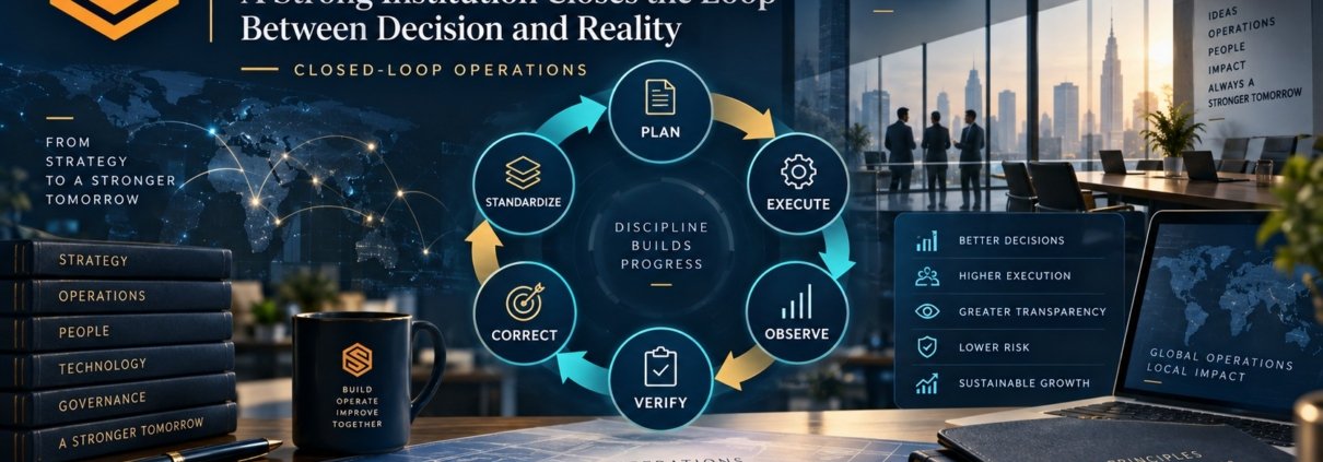 The Syed Group closed-loop operations model connecting planning, execution, observation, verification, correction and standardization under Syed Raheel Shahzad