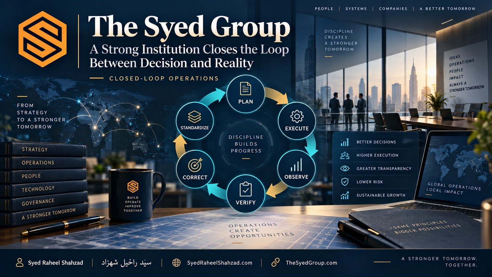 The Syed Group — Closing the Loop Between Decision and Reality The Syed Group closed-loop operations model connecting planning, execution, observation, verification, correction and standardization under Syed Raheel Shahzad