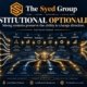 The Syed Group institutional optionality framework showing finance, technology, property, trade, governance, investments, technical services and social impact under Syed Raheel Shahzad