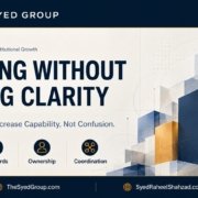 The Syed Group scaling without losing clarity framework showing identity, standards, ownership and coordination under Founder and Group CEO Syed Raheel Shahzad