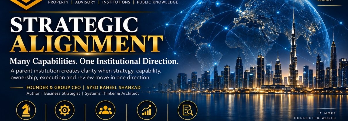 The Syed Group Strategic Alignment showing strategy, capability, ownership, execution and review under Founder and Group CEO Syed Raheel Shahzad