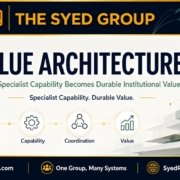 The Syed Group Value Architecture showing strategy, specialist capability, coordination and durable institutional value across the group founded by Syed Raheel Shahzad