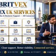 Britvex UK accountancy and tax services showing bookkeeping, payroll, VAT, company formation, virtual office, Making Tax Digital and client portal support