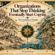 Systems-thinking artwork showing copied strategies and repeated outcomes contrasted with independent judgment, original thinking, long-term perspective and unique value